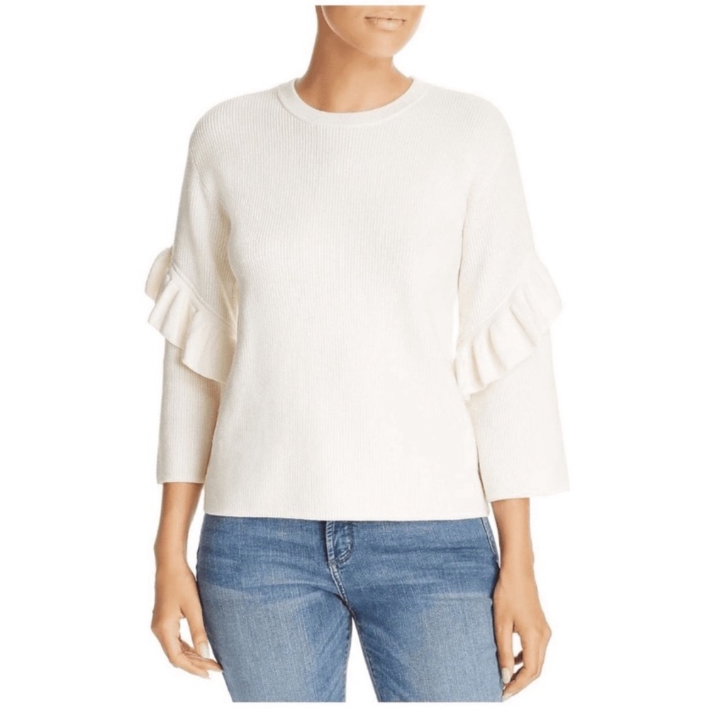 EUC Tory Burch Ashley Ruffled Bell Sleeves Pullover Knit Sweater Wool Ivory